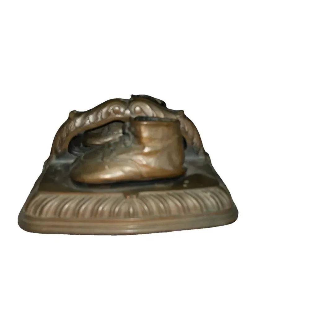 Vintage Bronze Baby Shoe Mounted Book Ends